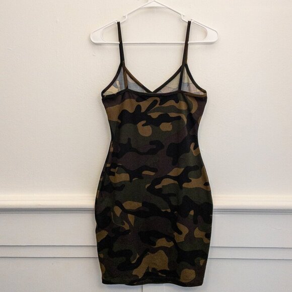 Camouflage Bodycon Mini Dress Medium Popular 21 Spaghetti Strap Stretch - Picture 2 of 4